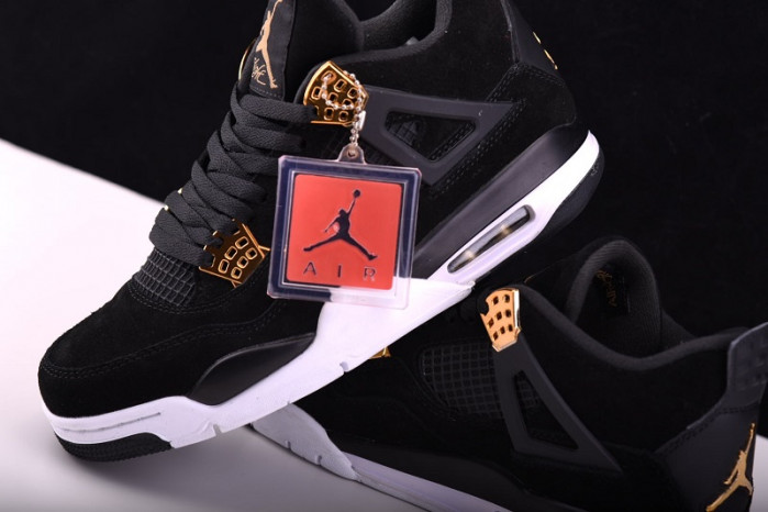 air jordan 4 “royalty” black/metallic gold-white mens 308497-032